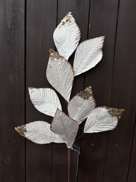 62cm VELVET FOLIAGE IVORY/GOLD