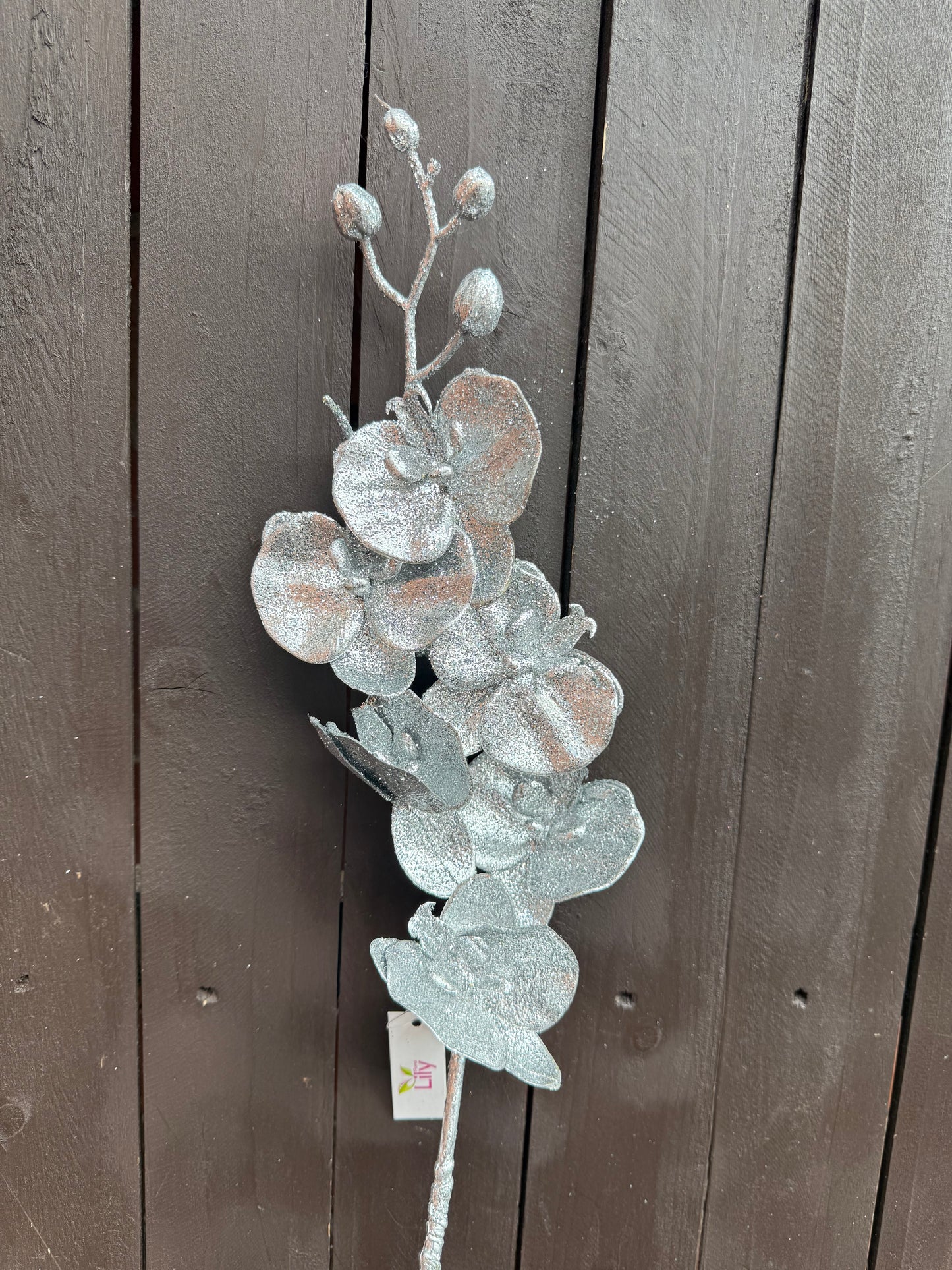 75cm GLOSSY PHALAENOPSIS GLITTER ORCHID SILVER