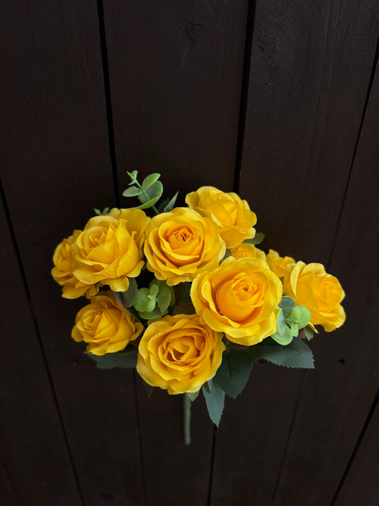 30cm MINI ROSE BUSH WITH EUCALYPTUS YELLOW