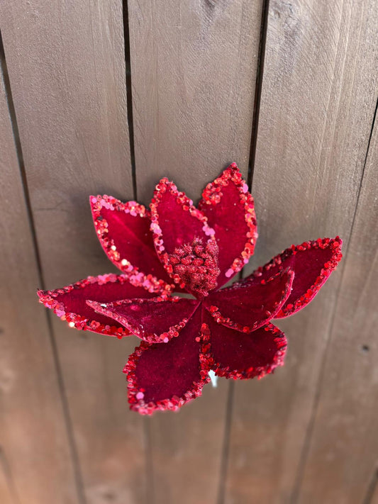 20cm DELUXE RED SEQUIN EDGE POINSETTIA