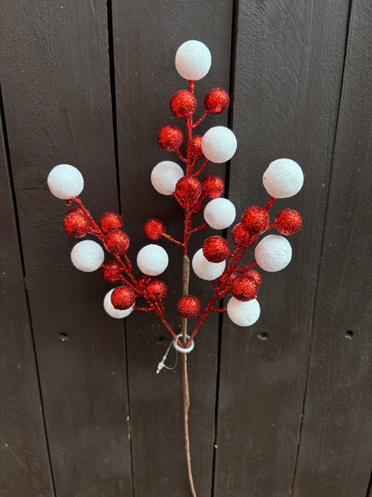 36cm GLITTER BALL PICK RED/WHITE