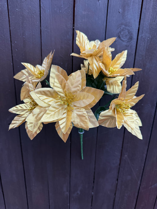 7 HEAD POINSETTIA BUSH METALLIC GOLD