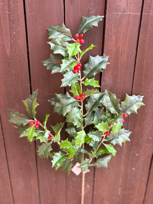 51cm HOLLY SPRAY WITH BERRIES GREEN