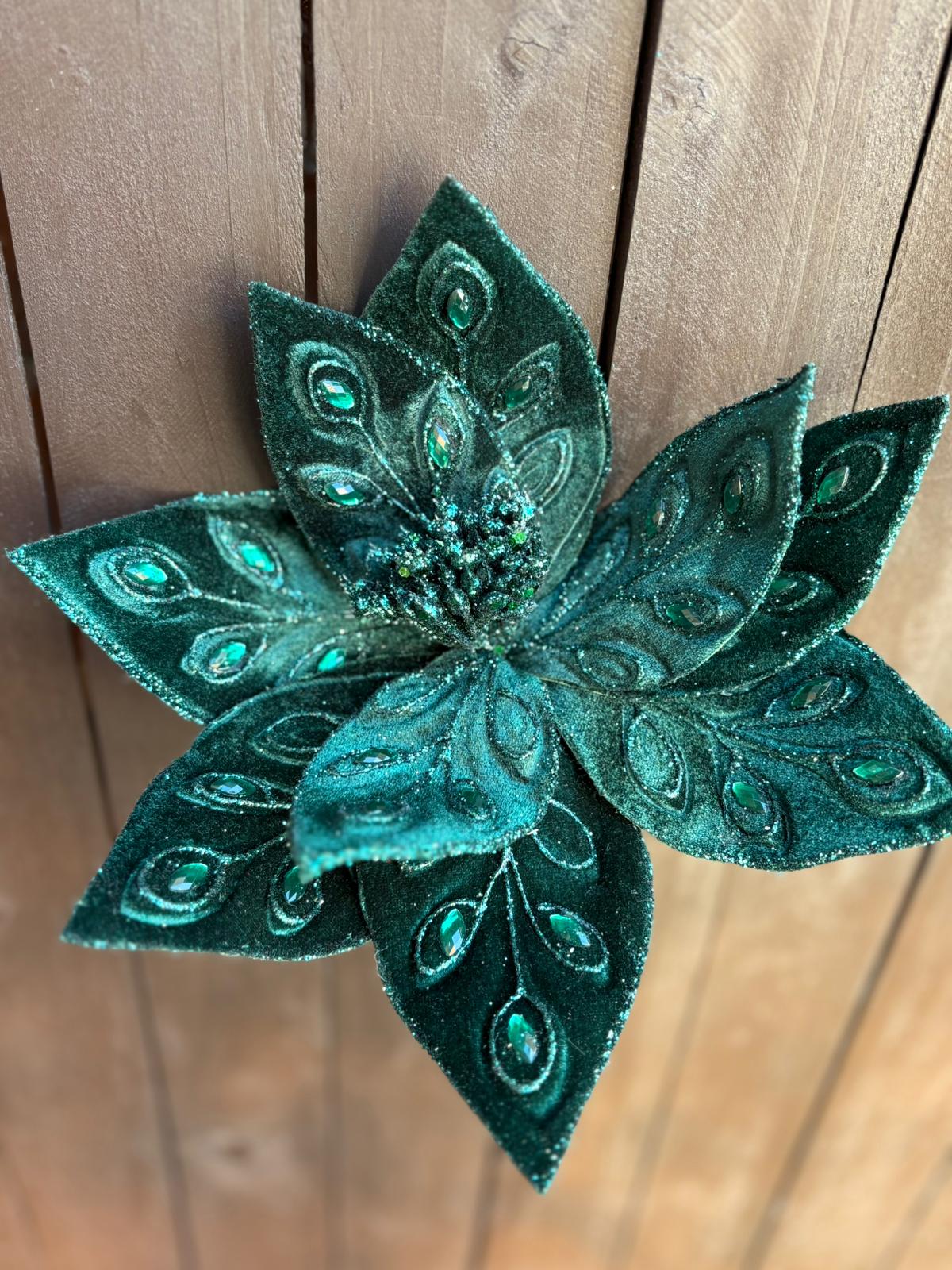 28cm DELUXE EMERALD GREEN PEACOCK POINSETTIA