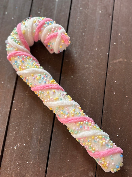 26cm MEDIUM CANDY CANE WITH SPRINKLES PINK/WHITE