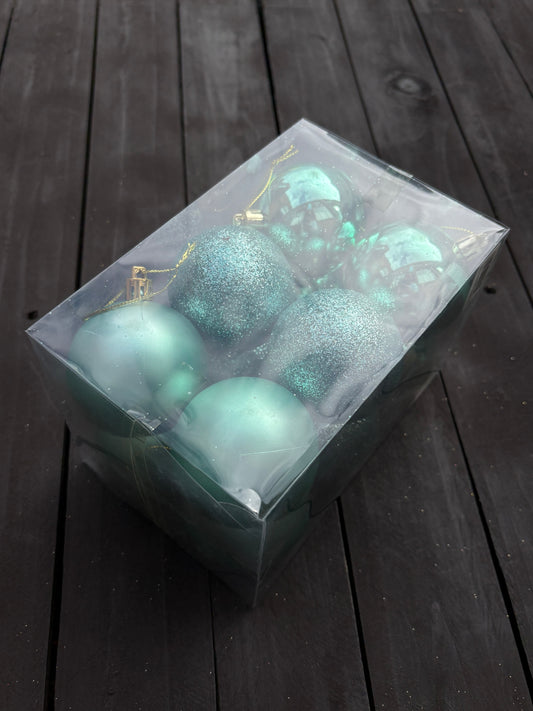PACK 12 6cm ASSORTED CHRISTMAS BAUBLES MINT GREEN