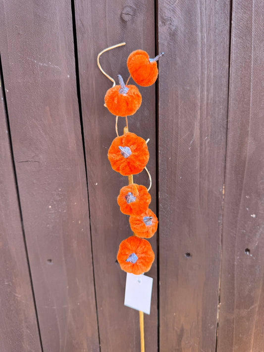 40cm AUTUMN MINI VELVET PUMPKIN SPRAY DARK ORANGE