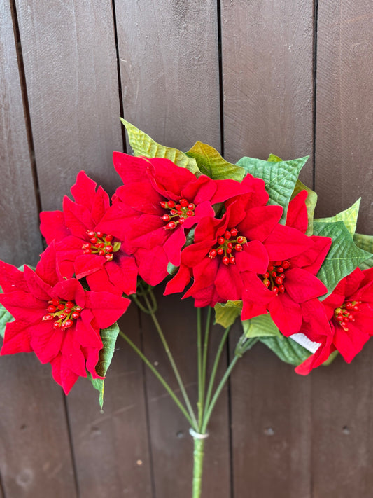 36cm 6 HEAD POINSETTIA BUSH RED