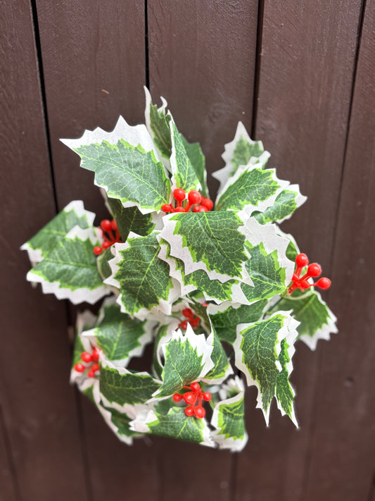 31cm LEAFY HOLLY AND BERRY BUSH VARIEGATED