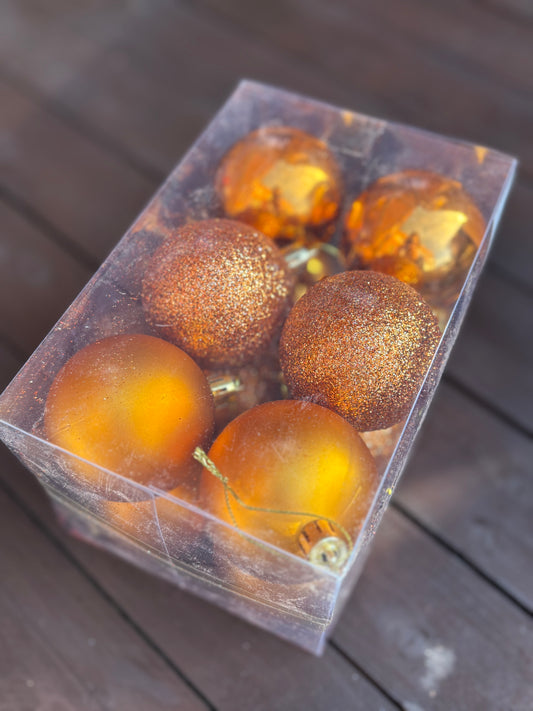 PK12 6cm ASSORTED CHRISTMAS BAUBLES COPPER