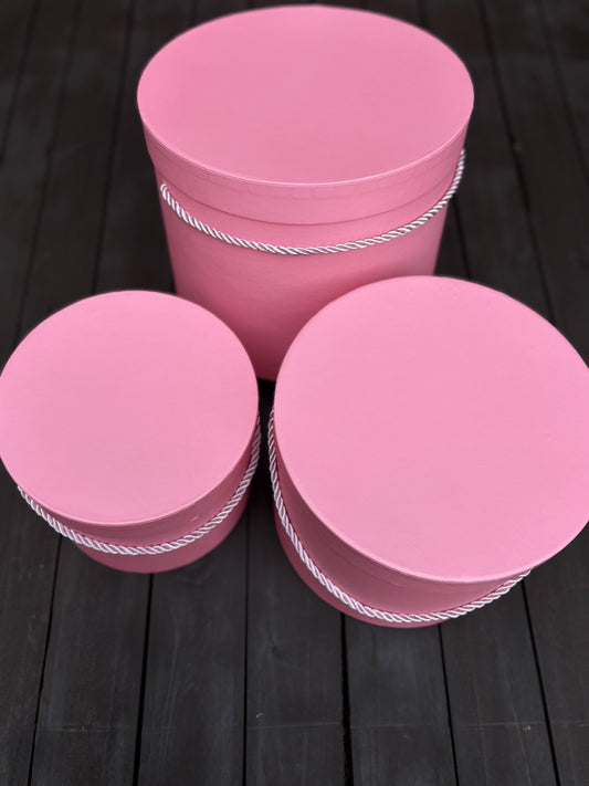 SET OF 3 19cm ROUND HAT BOXES WITH ROPE DUSTY PINK