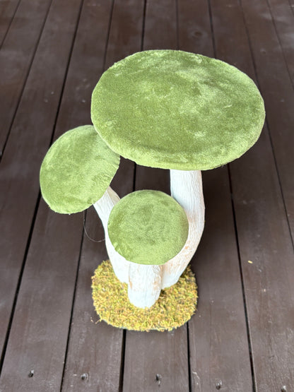 30cm VELVET STANDING MUSHROOM TRIO SAGE GREEN
