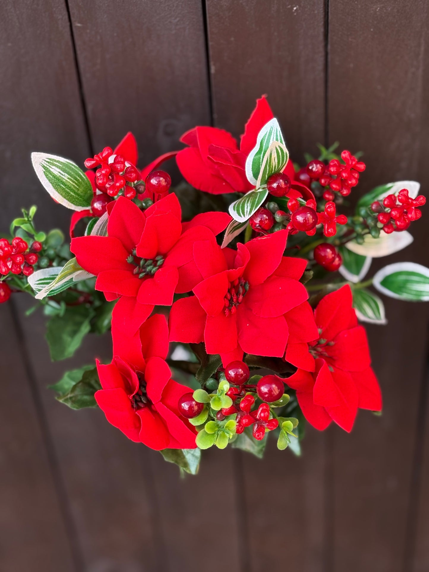 40cm POINSETTIA EUCALYPTUS MIXED BERRY RED