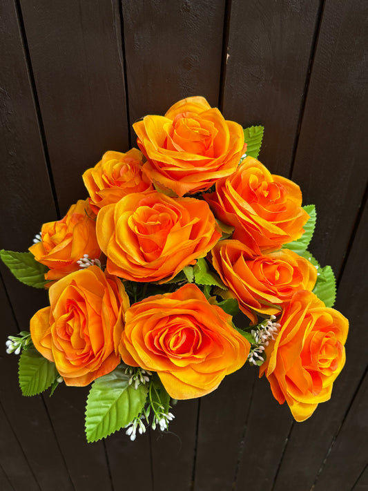 42cm 9 HEAD ROSE BUSH ORANGE