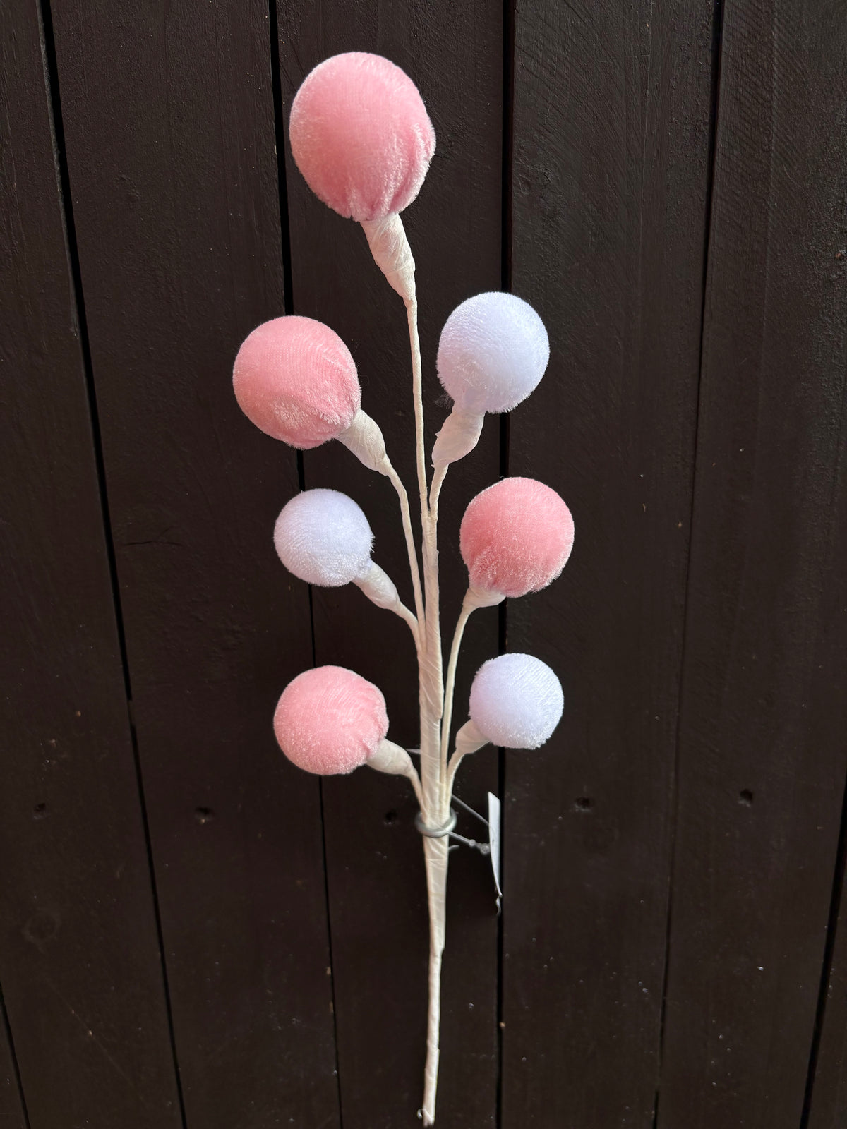 46cm 7 VELVET BALL STEM PINK/WHITE