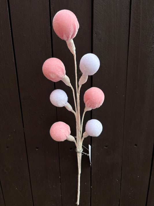 46cm 7 VELVET BALL STEM PINK/WHITE