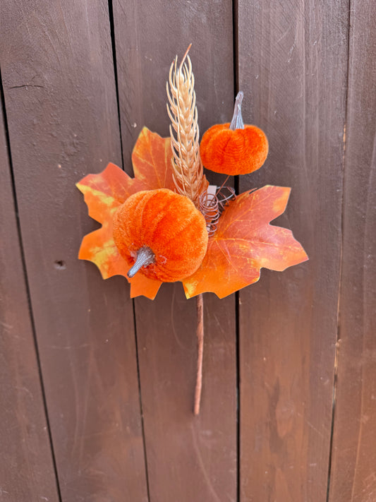 25CM DOUBLE PUMPKIN FOLIAGE PICK ORANGE