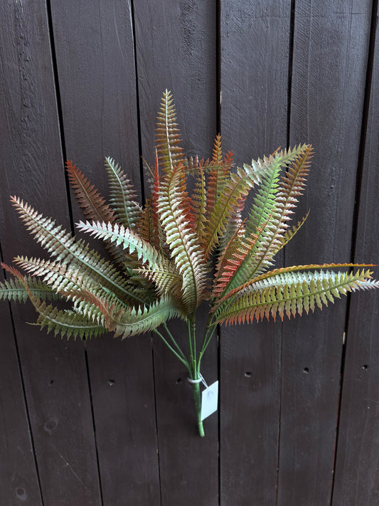34cm PLASTIC FERN BUSH GREEN/BROWN