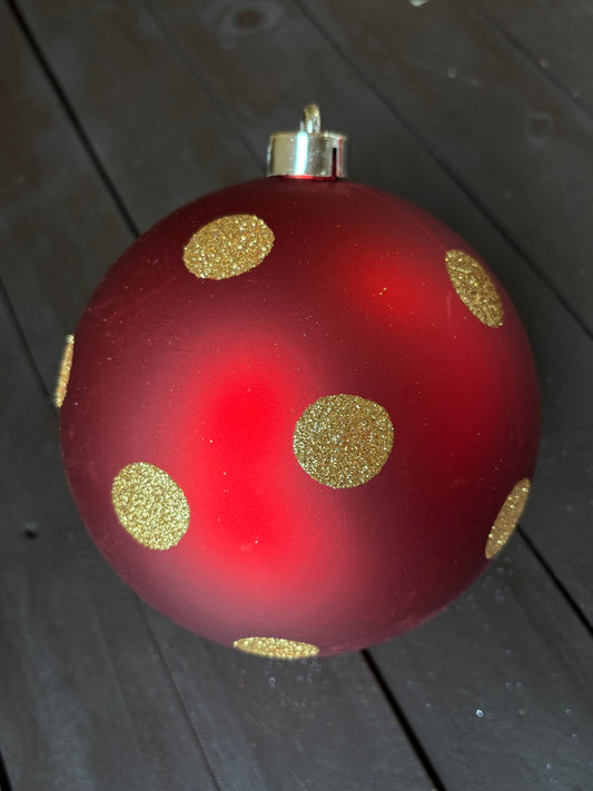 15cm POLKADOT BAUBLE RED/GOLD