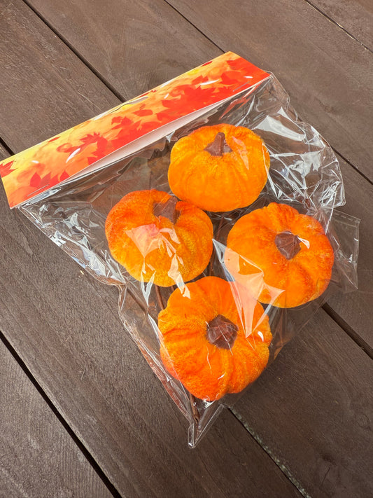 4cm MINI ORANGE VELVET PUMPKIN (4 PACK)