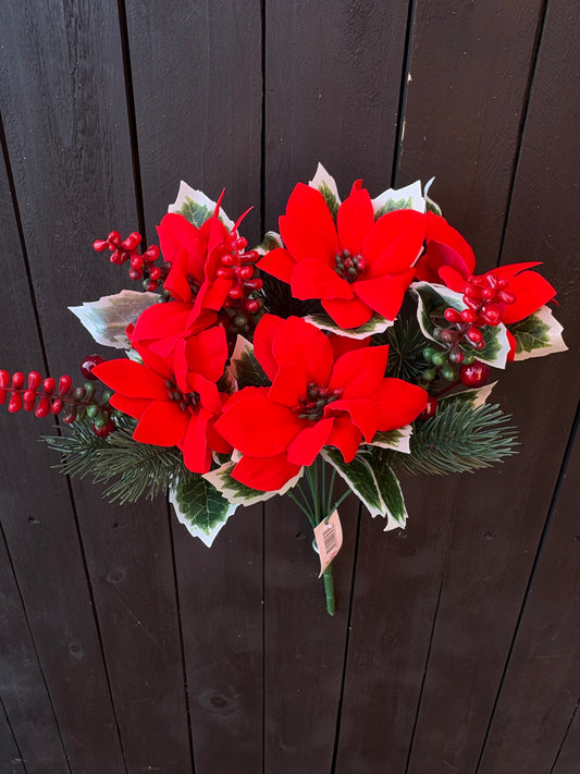40cm VELVET TOUCH POINSETTIA FOLIAGE BUSH RED