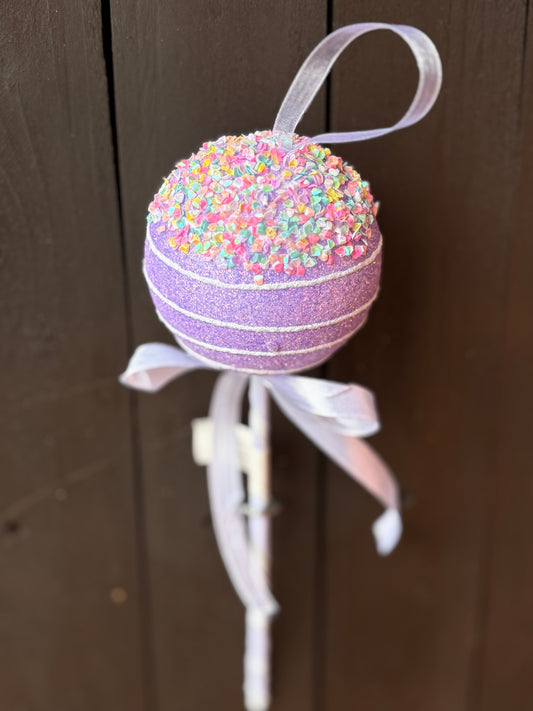 26cm GLITTER CANDY BALL STICK LILAC