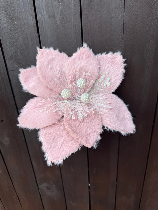 24cm FURRY POINSETTIA PICK PINK
