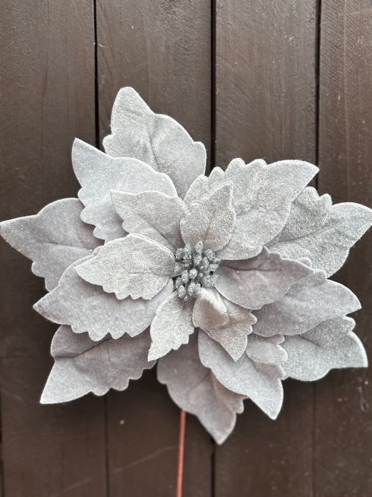 20cm SINGLE VELVET POINSETTIA GREY