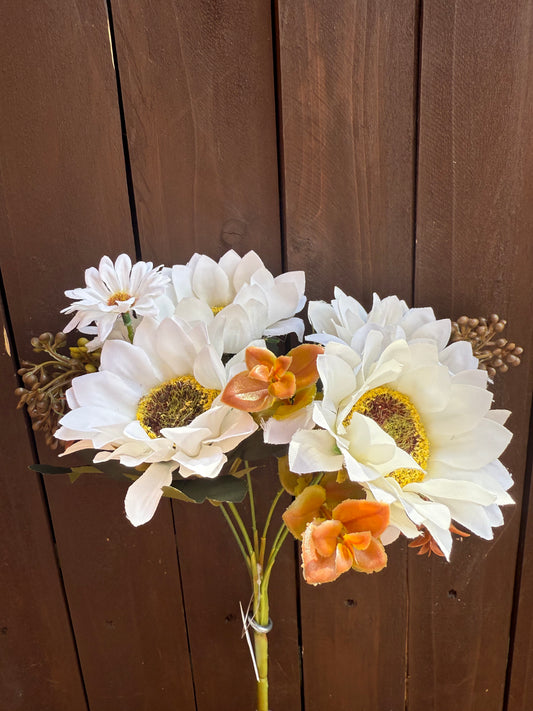 SILK MIXED AUTUMN SUNFLOWER DAISY BUNCH IVORY