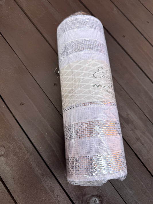 SILVER & WHITE METALLIC STRIPE DECOMESH
