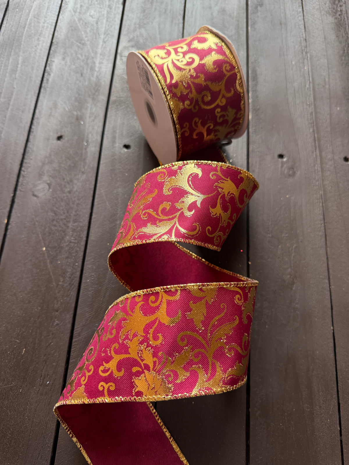 WIRED EDGE LUXURY GILDED FILAGREE RIBBON BURGUNDY/GOLD
