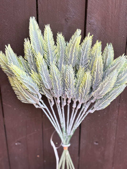 29cm FLOCKED RAZOR PINE SPRAY TWO TONE GREEN x 12pcs
