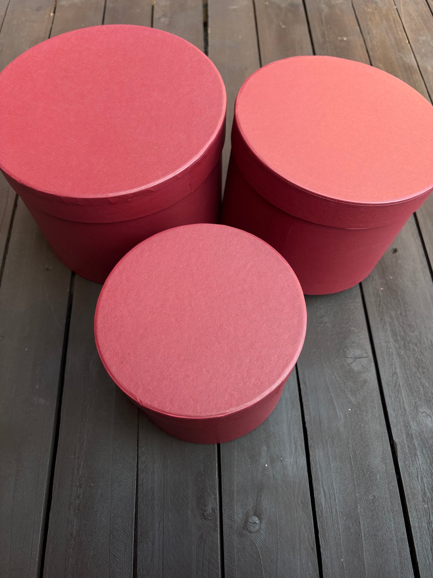 SET 3 ROUND FLOWER HAT BOX BURGUNDY