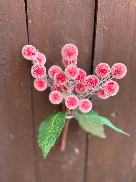 15CM RED CRYSTALLISED BERRY PICK