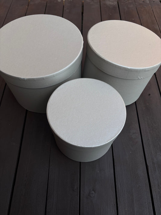 SET 3 ROUND FLOWER HAT BOX SILVER