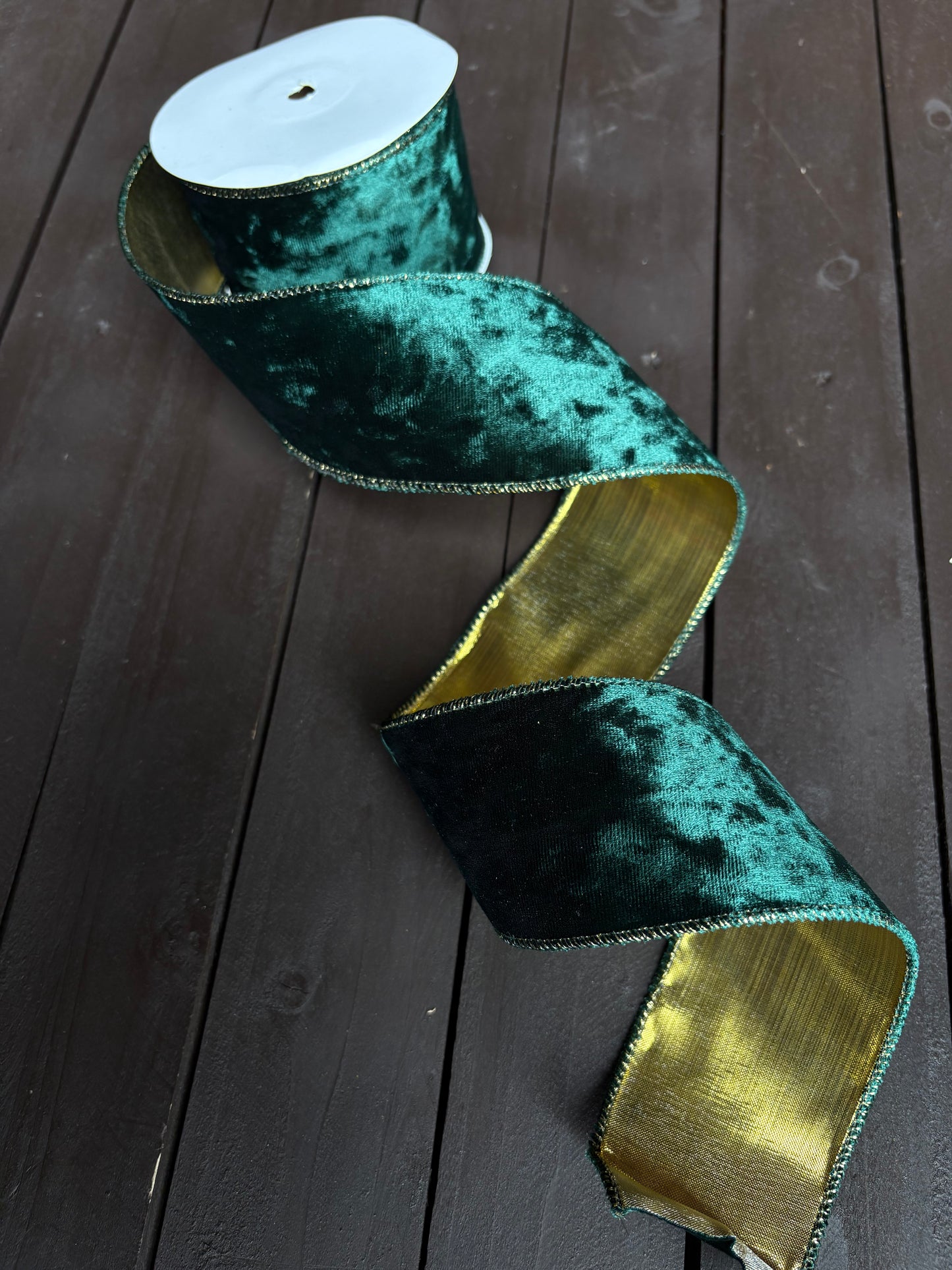 WIRED 63mm VELVET CRUSH RIBBON GREEN/GOLD