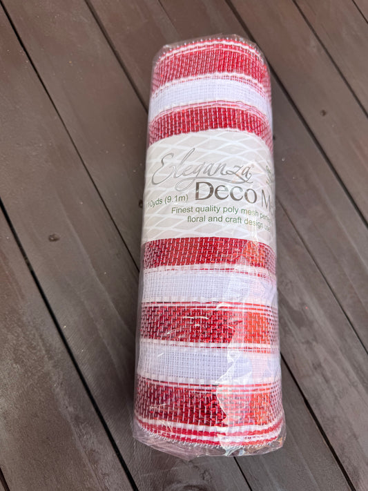 RED & WHITE METALLIC STRIPE DECOMESH