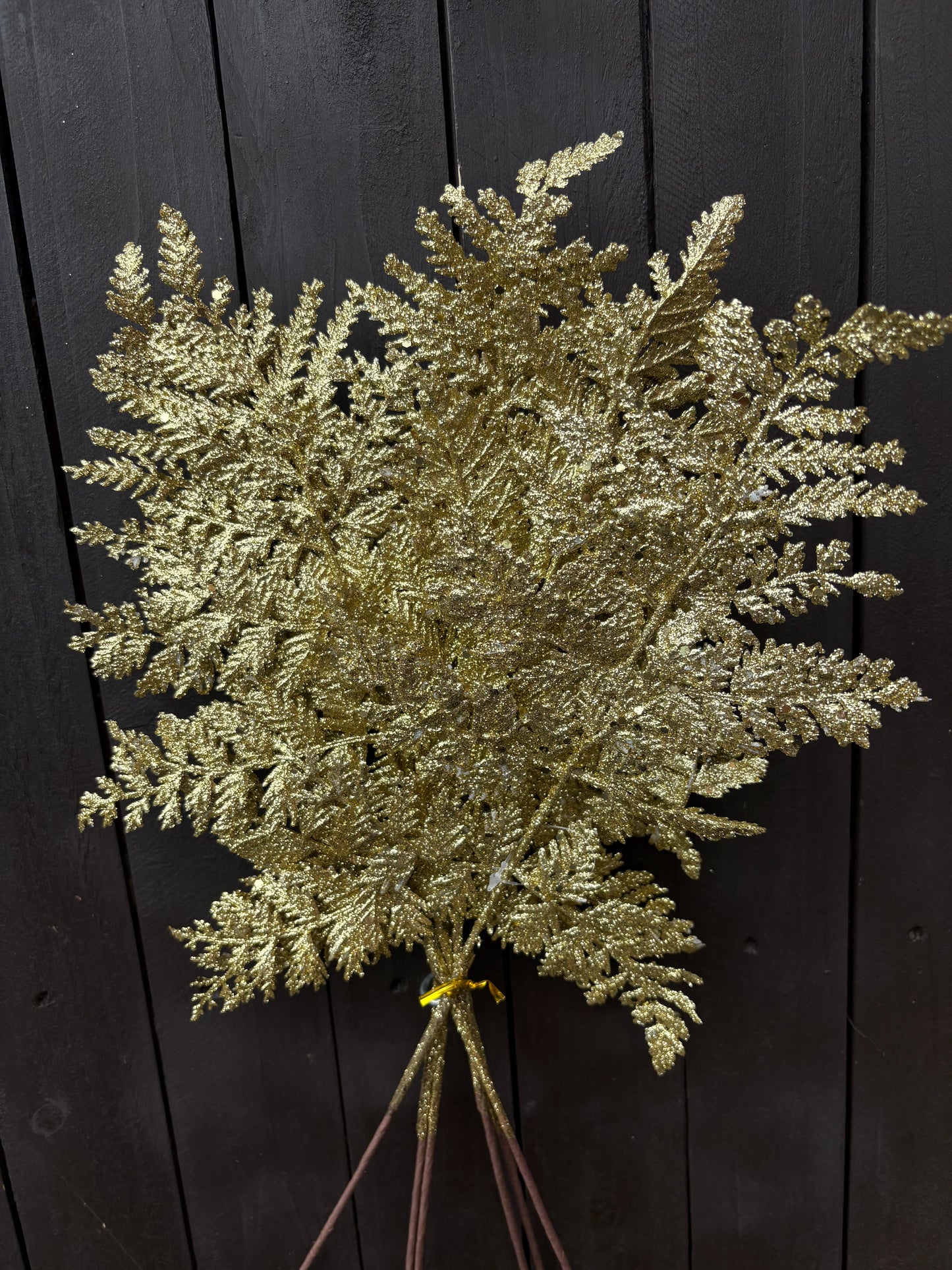 50cm GLITTERED FERN LEAF SPRAY GOLD x 6pcs