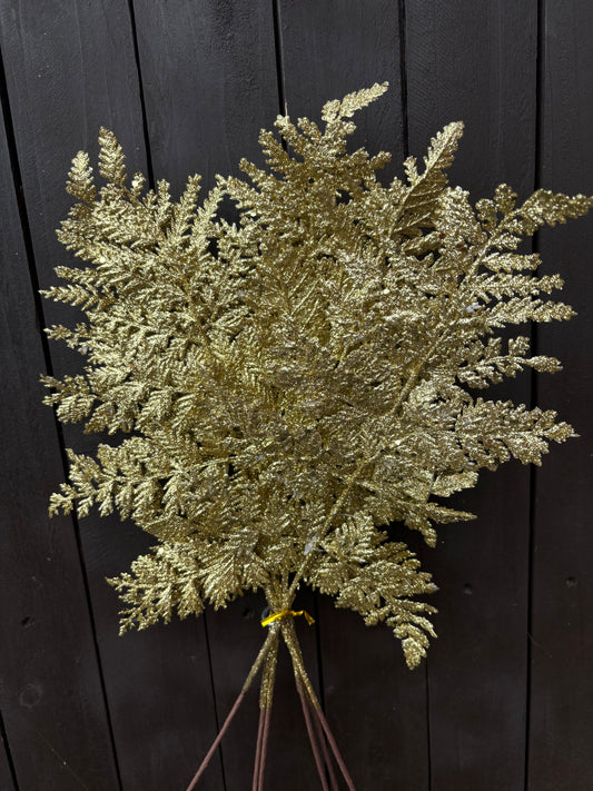 50cm GLITTERED FERN LEAF SPRAY GOLD x 6pcs