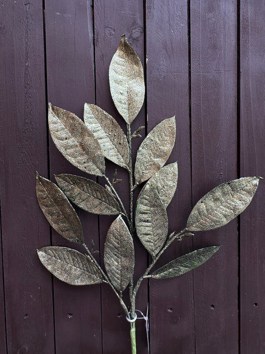72cm GLITTER LAUREL LEAF DARK GREEN