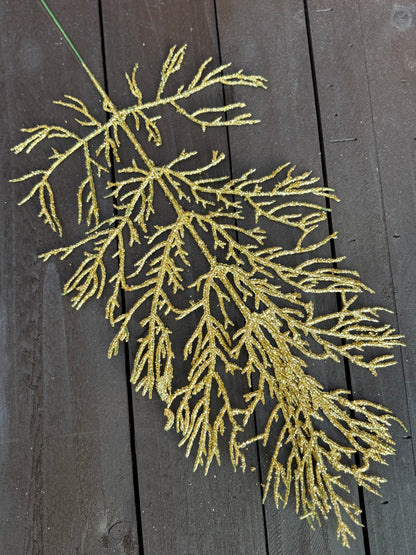36cm GLITTERED LEAF SPRAY GOLD x 12pcs