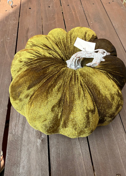 20CM LARGE SINGLE VELVET PUMPKIN DARK GREEN