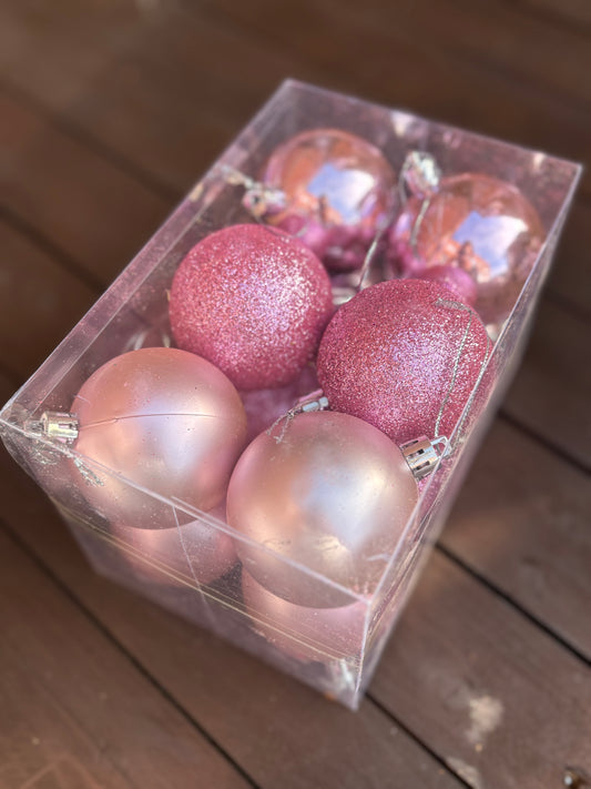 PK12 6cm ASSORTED CHRISTMAS BAUBLES PINK