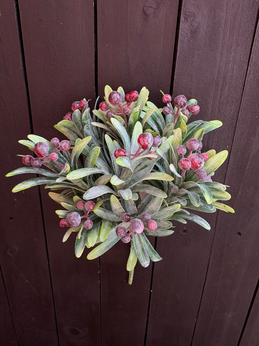 28cm PLASTIC FLOCKED BERRY BUSH RED/GREEN