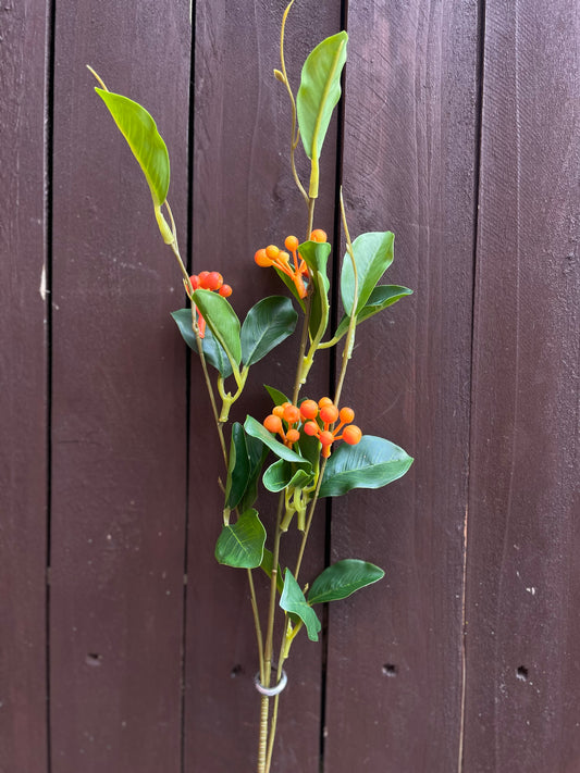62cm BERRY LEAF SPRAY GREEN/ORANGE