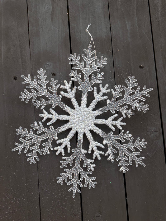 26cm ACRYLIC GLITTER SNOWFLAKE SILVER/WHITE