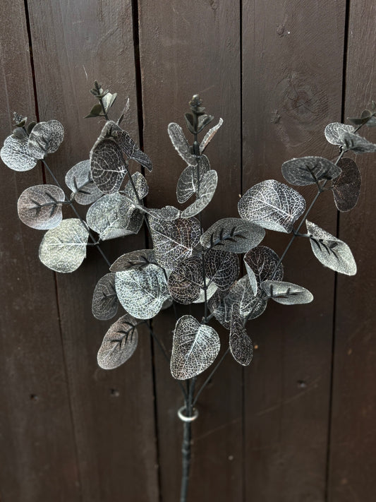 SINGLE LONG STEM EUCALYPTUS BLACK/SILVER GLITTER