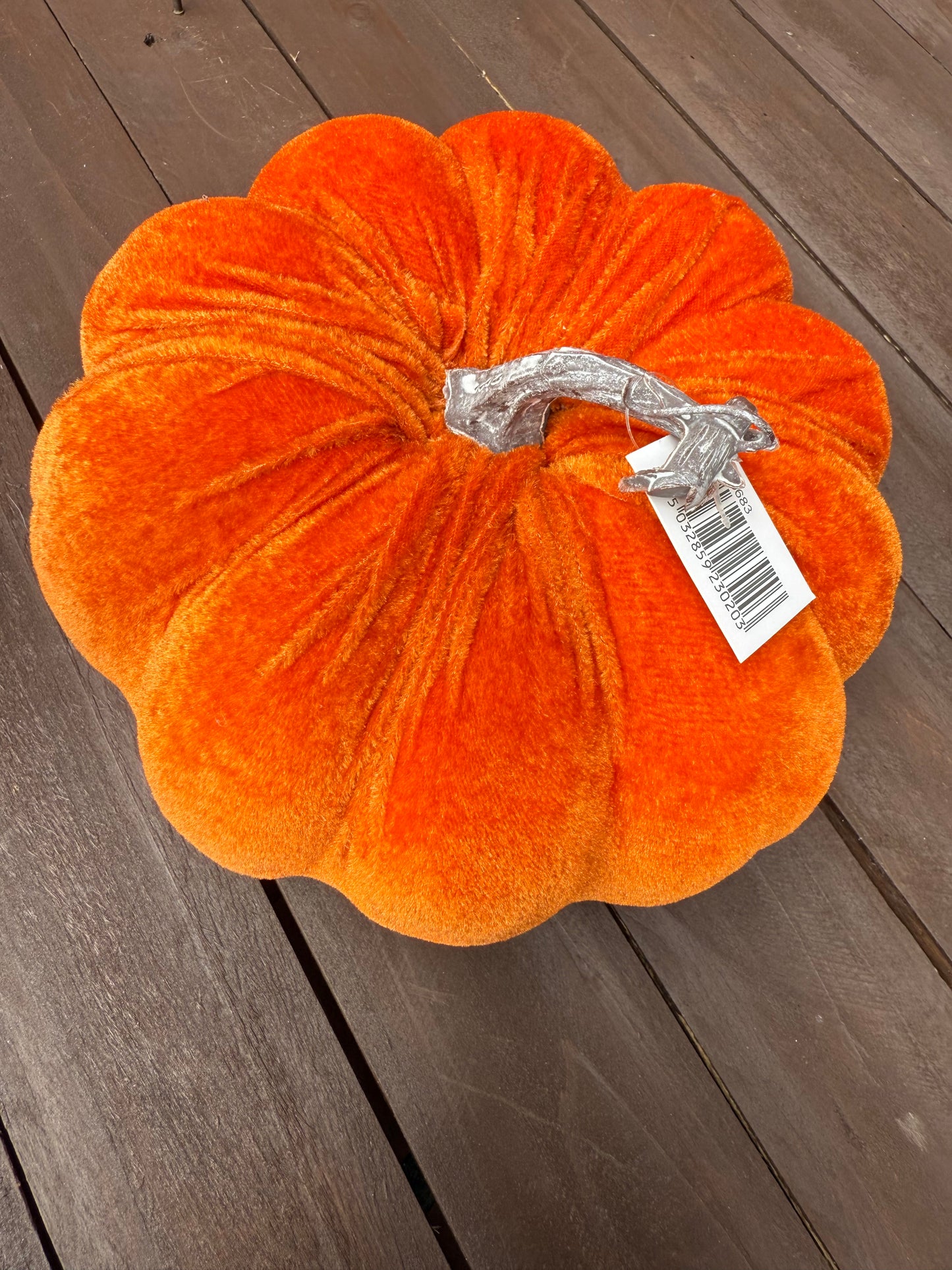 20CM LARGE SINGLE VELVET PUMPKIN DARK ORANGE