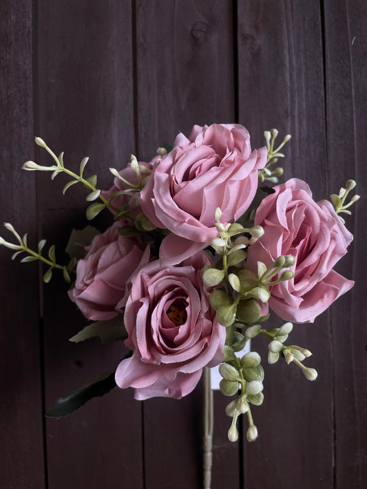 MINI DIAMOND ROSE & FOLIAGE VINTAGE PINK
