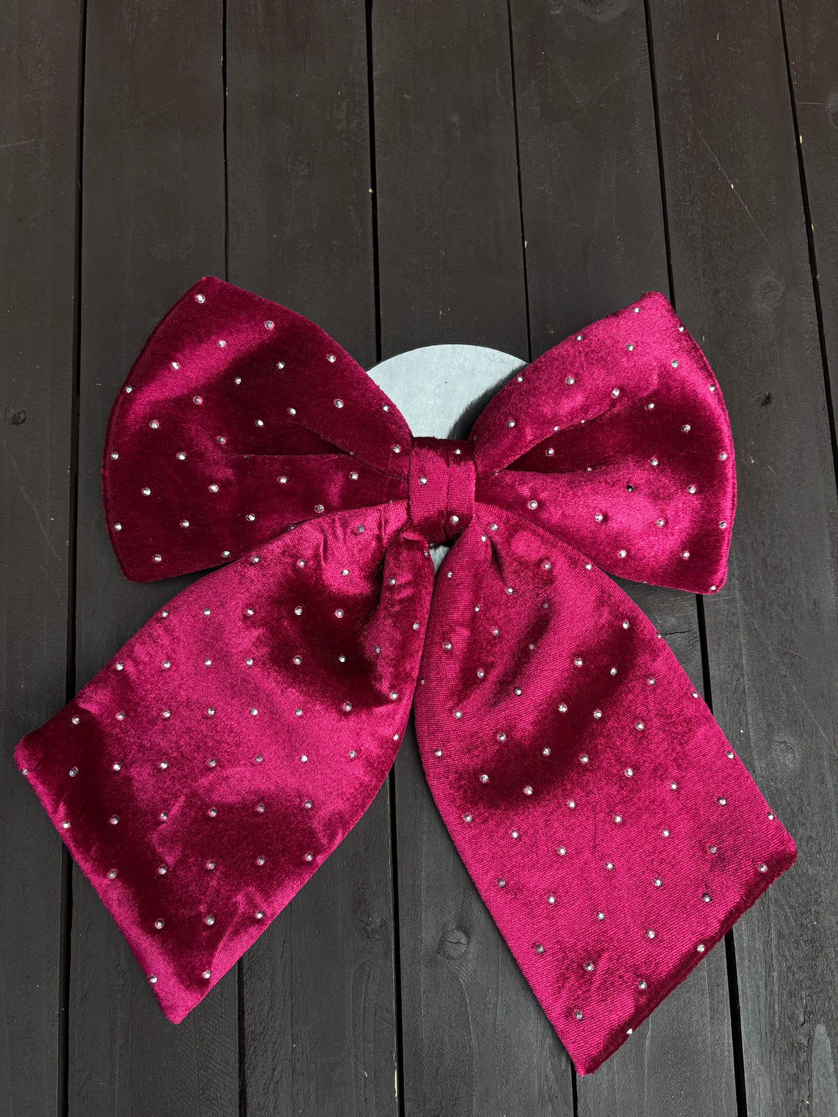 34cm DIAMANTE BOW BURGUNDY